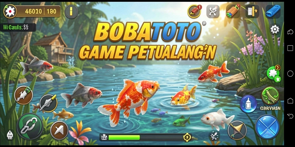 Screenshot gameplay BOBATOTO dengan aksi menarik saat memancing.