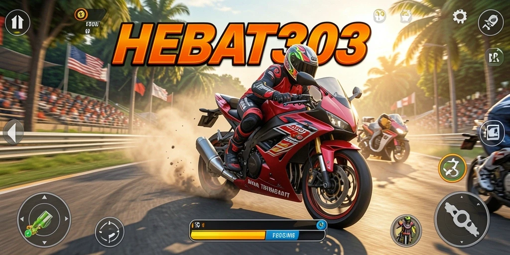 Gameplay HEBAT303 menampilkan aksi balapan motor yang mendebarkan.