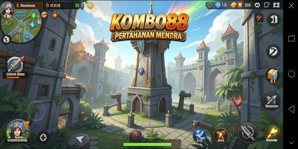 Tampilan gameplay KOMBO88 yang menegangkan dan penuh aksi Tower Defense.