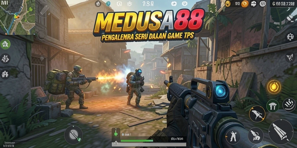 Tampilan gameplay seru di MEDUSA88 dengan aksi tembak-menembak.