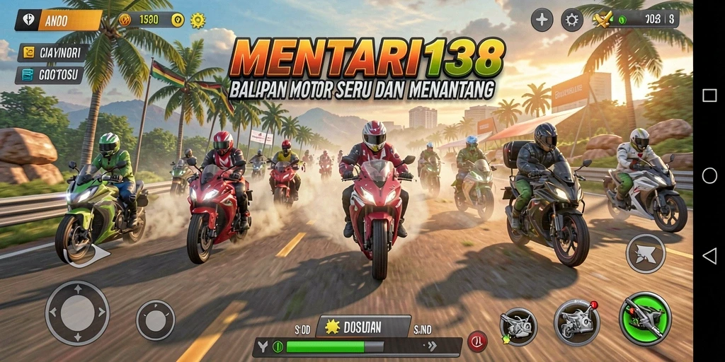 Gameplay seru MENTARI138 menampilkan balapan motor penuh aksi.