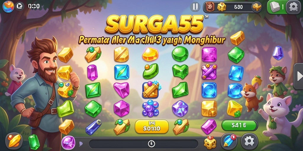 Tampilan gameplay SURGA55 yang menarik dalam misi Match-3.