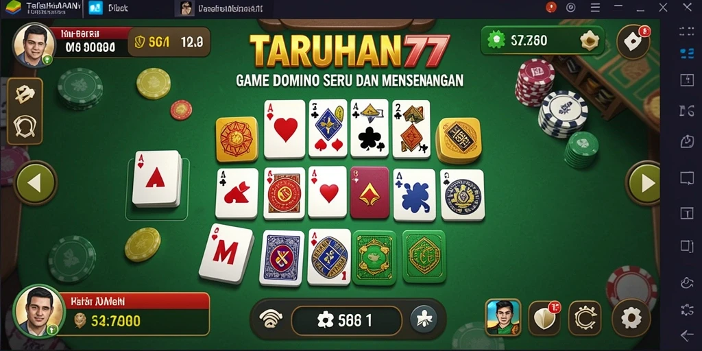 Screenshot utama TARUHAN77 menampilkan gameplay Domino yang seru.